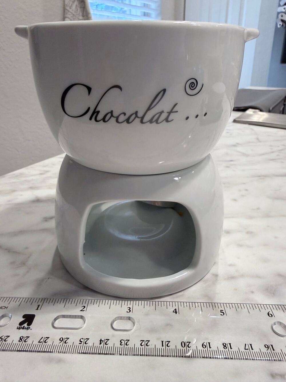 DEPOT Chocolat Chocolate Fondue Set White Porcelain Tealight Warmer